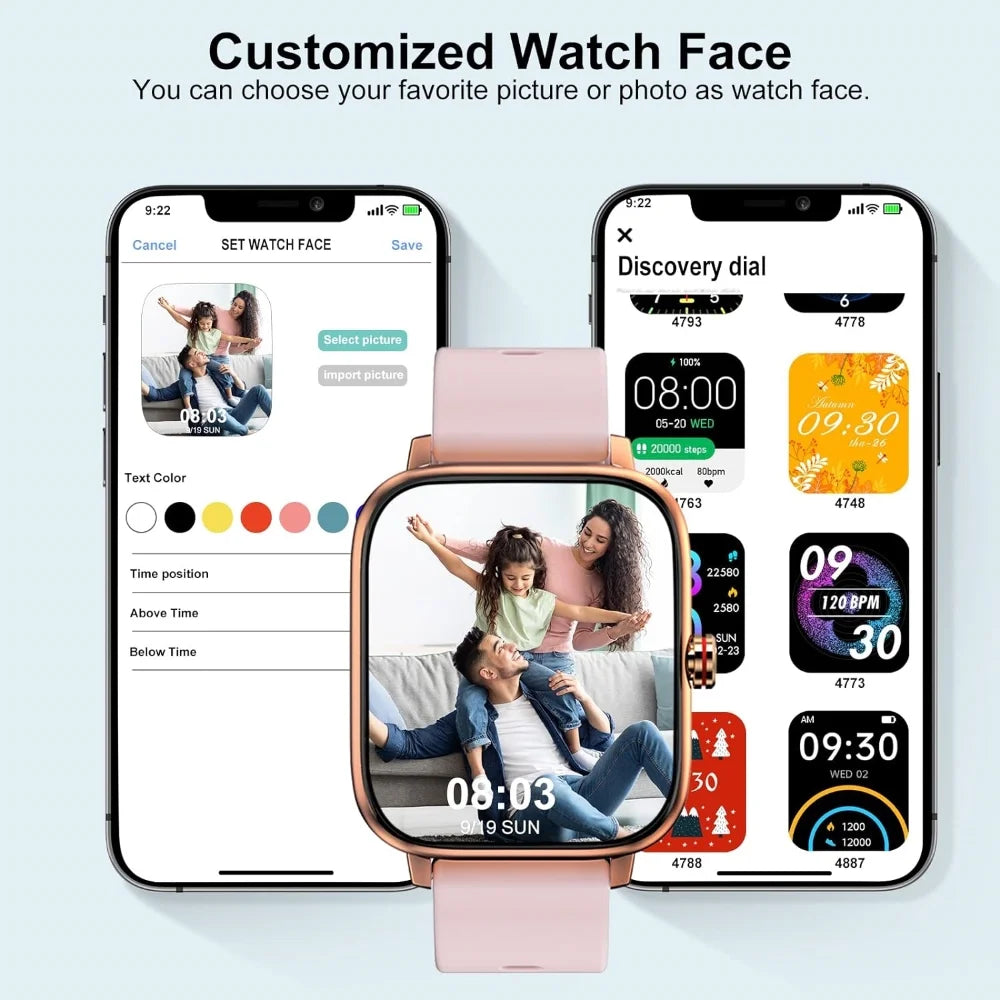 Smartwatch for Women, 1.69“ Smartwatch for Android/Iphone, Make/Receive Calls/Message Alerts/Ip67 Waterproof Outdoor Fitness Tracker Smartwatch (Gold/Pink)