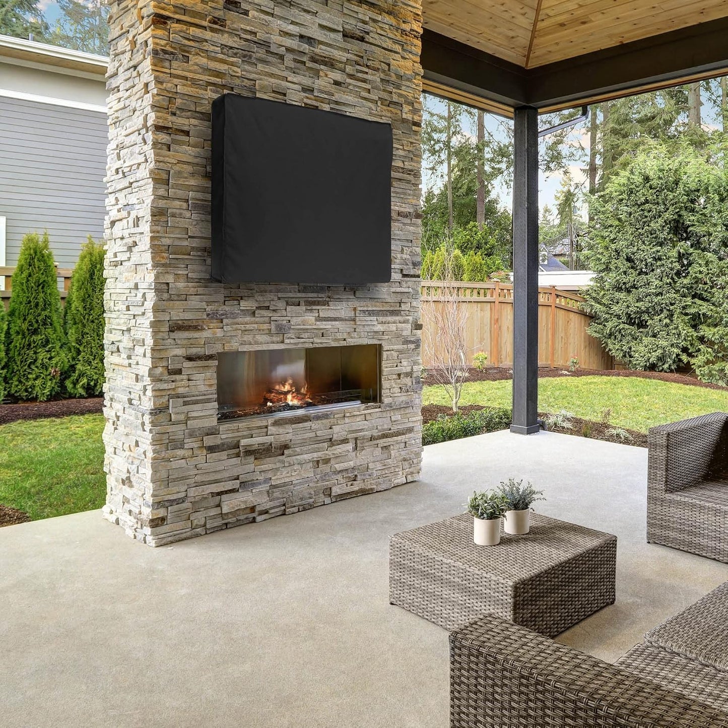 Outdoor TV Cover - 32" Model for 30" - 34" Flat Screens - Slim Fit - Weatherproof Weather Dust Resistant Television Protector - Black