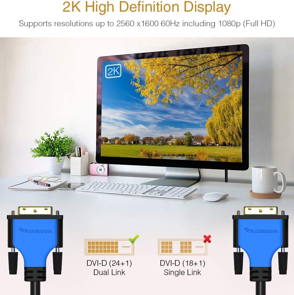 DVI to DVI Monitor Cable (25FT, 24+1 Dual Link, Digital Video Cable, Male to Male) - for Gaming, DVD, Laptops, HDTV and Projector