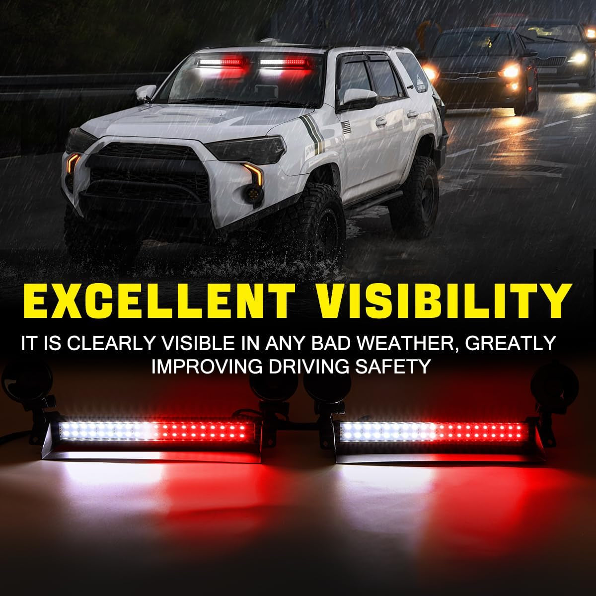 Emergency Dash Strobe Light 80 LED Warning Hazard Flashing Light Bar Visor Interior Windshield Traffic Safety Lights for Volunteer Firefighter Vehicles Trucks (2X14 Inch, Red/White)