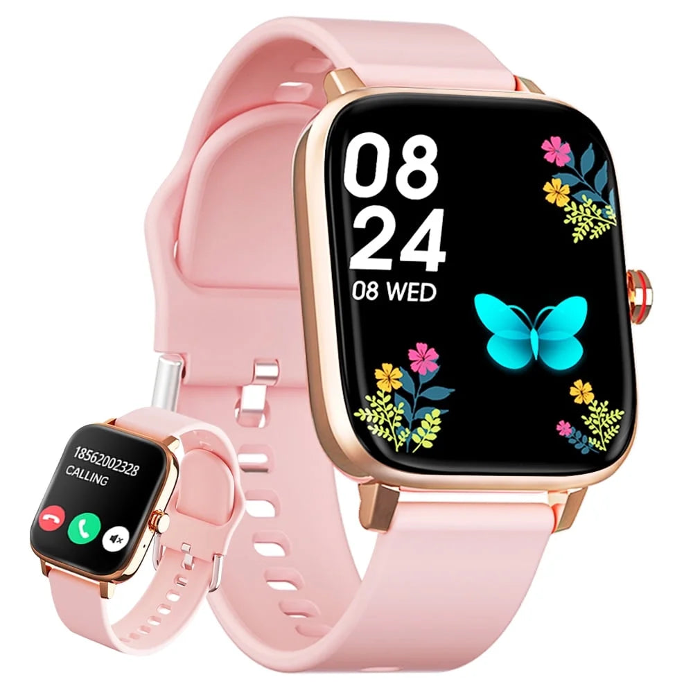 Smartwatch for Women, 1.69“ Smartwatch for Android/Iphone, Make/Receive Calls/Message Alerts/Ip67 Waterproof Outdoor Fitness Tracker Smartwatch (Gold/Pink)