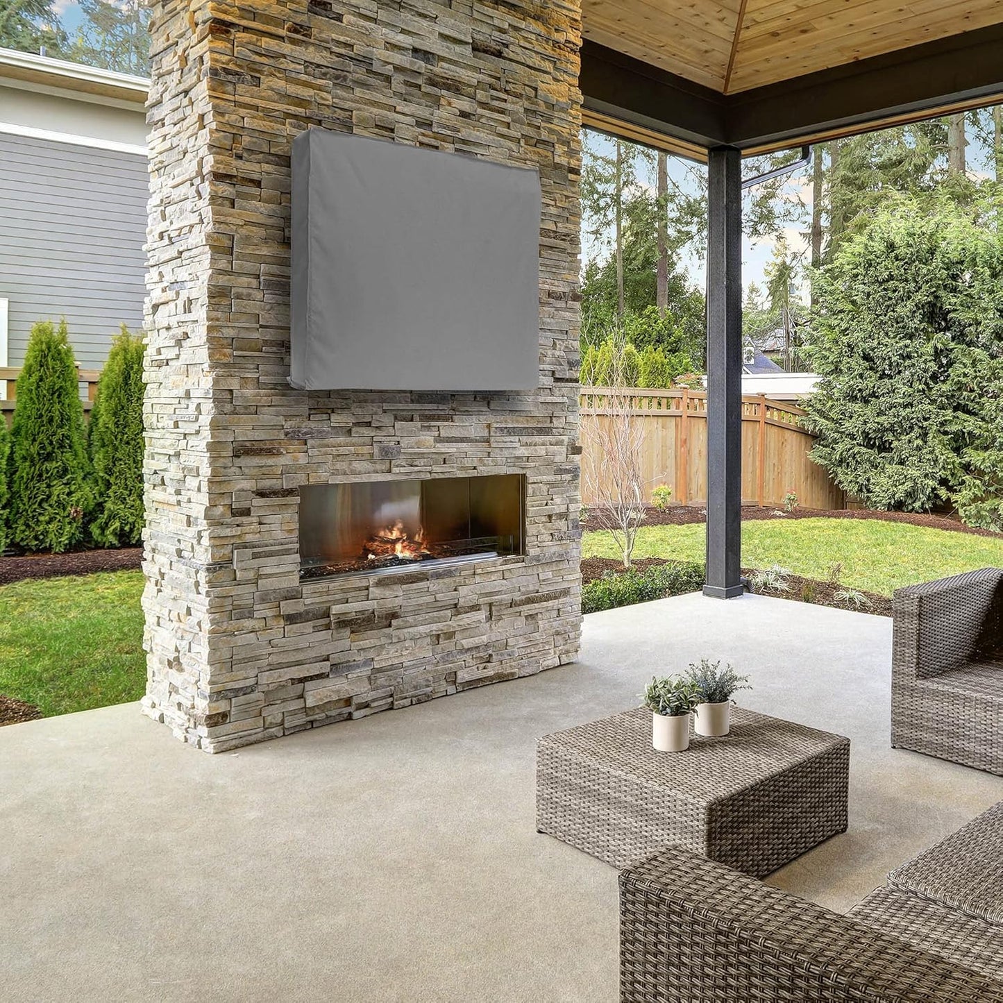 Outdoor TV Cover - 55" Model for 53'' - 57" Flat Screens - Slim Fit - Weatherproof Weather Dust Resistant Television Protector - Gray