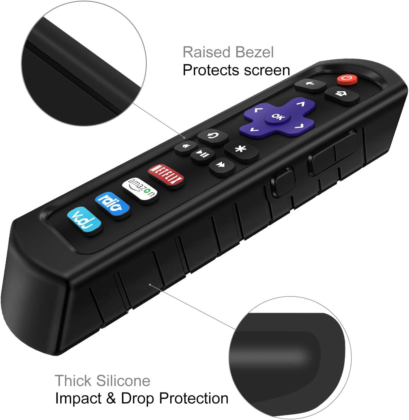 Protective Case for Roku Steaming Stick 3600R, TCL Roku TV RC280 RC282 Remote - Casebot (Honey Comb Series) Light Weight (Anti Slip) Shock Proof Silicone Remote Controller Cover, Black