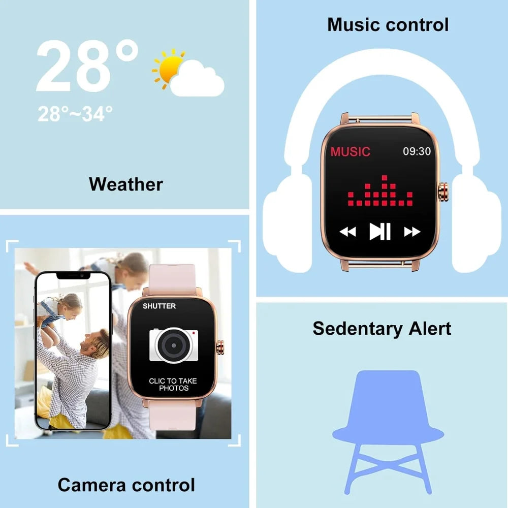 Smartwatch for Women, 1.69“ Smartwatch for Android/Iphone, Make/Receive Calls/Message Alerts/Ip67 Waterproof Outdoor Fitness Tracker Smartwatch (Gold/Pink)