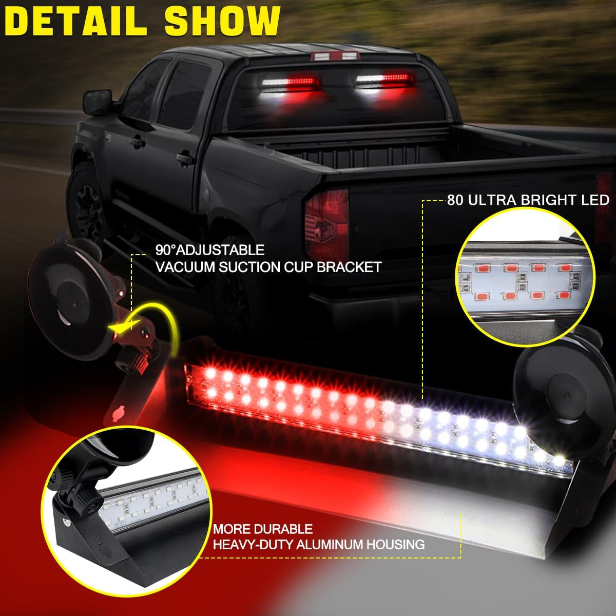 Emergency Dash Strobe Light 80 LED Warning Hazard Flashing Light Bar Visor Interior Windshield Traffic Safety Lights for Volunteer Firefighter Vehicles Trucks (2X14 Inch, Red/White)