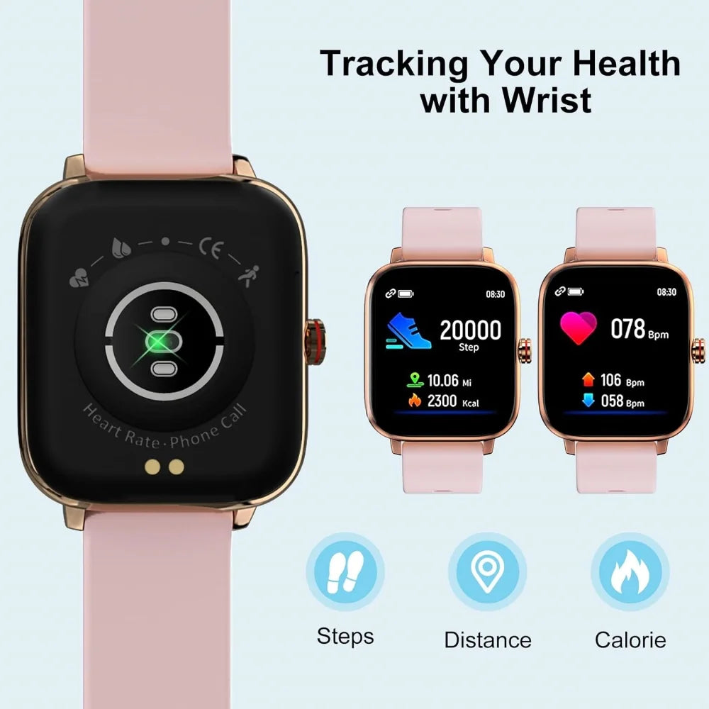 Smartwatch for Women, 1.69“ Smartwatch for Android/Iphone, Make/Receive Calls/Message Alerts/Ip67 Waterproof Outdoor Fitness Tracker Smartwatch (Gold/Pink)