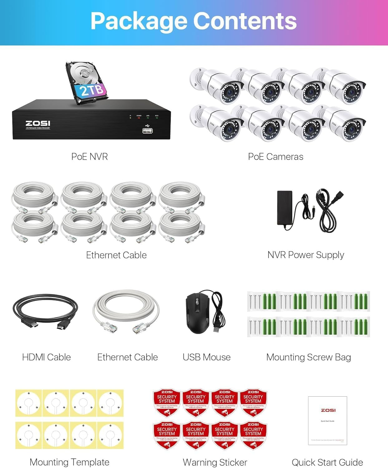 8CH 4K Poe Home Security Camera System with 2TB Hdd,8Pcs 5MP Weatherproof Outdoor Indoor IP Cameras,Night Vision,Motion Detection,Remote Access,8Mp 8 Ports 16CH NVR Recorder for 24/7 Recording
