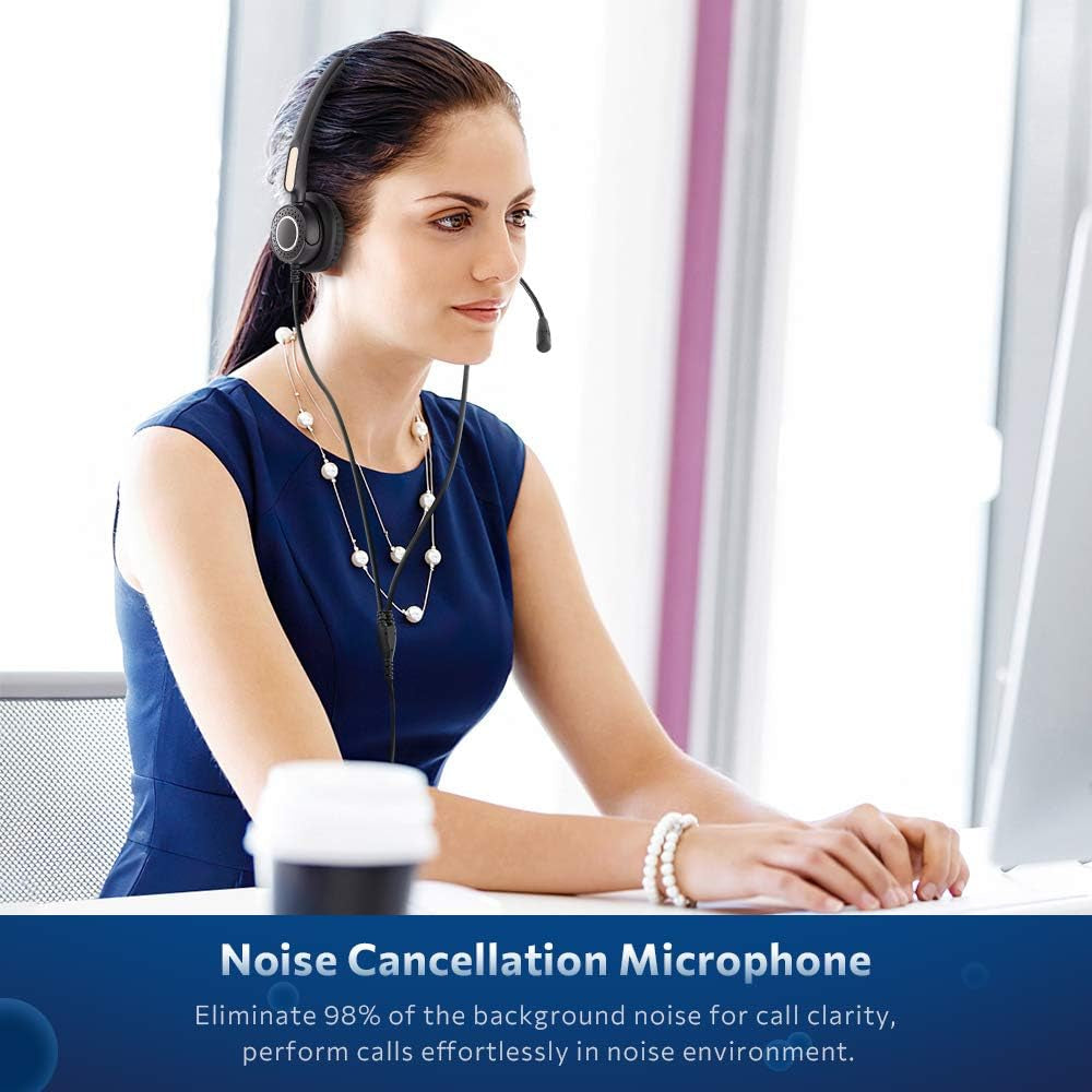 USB Headset with Microphone, Computer Headsets with Microphone for Laptop/Pc, Wired Phone Headset for Call Center/Online Course/Office