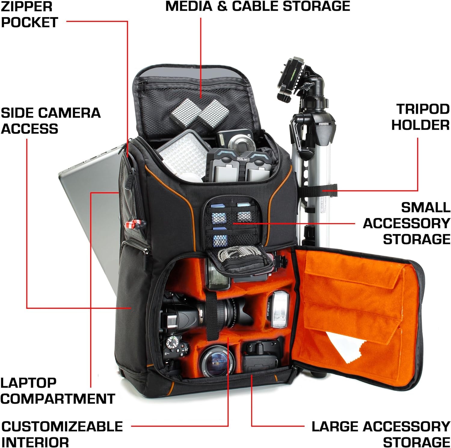 Camera Backpack for Photographers Dslr/Slr/Mirrorless Photography Camera Bag with Laptop Compartment, Waterproof Rain Cover & Tripod Holder, Compatible with Canon/Nikon/Sony (Orange)