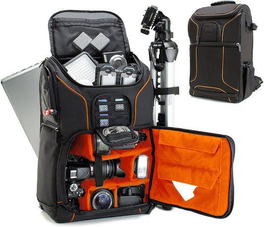 Camera Backpack for Photographers Dslr/Slr/Mirrorless Photography Camera Bag with Laptop Compartment, Waterproof Rain Cover & Tripod Holder, Compatible with Canon/Nikon/Sony (Orange)
