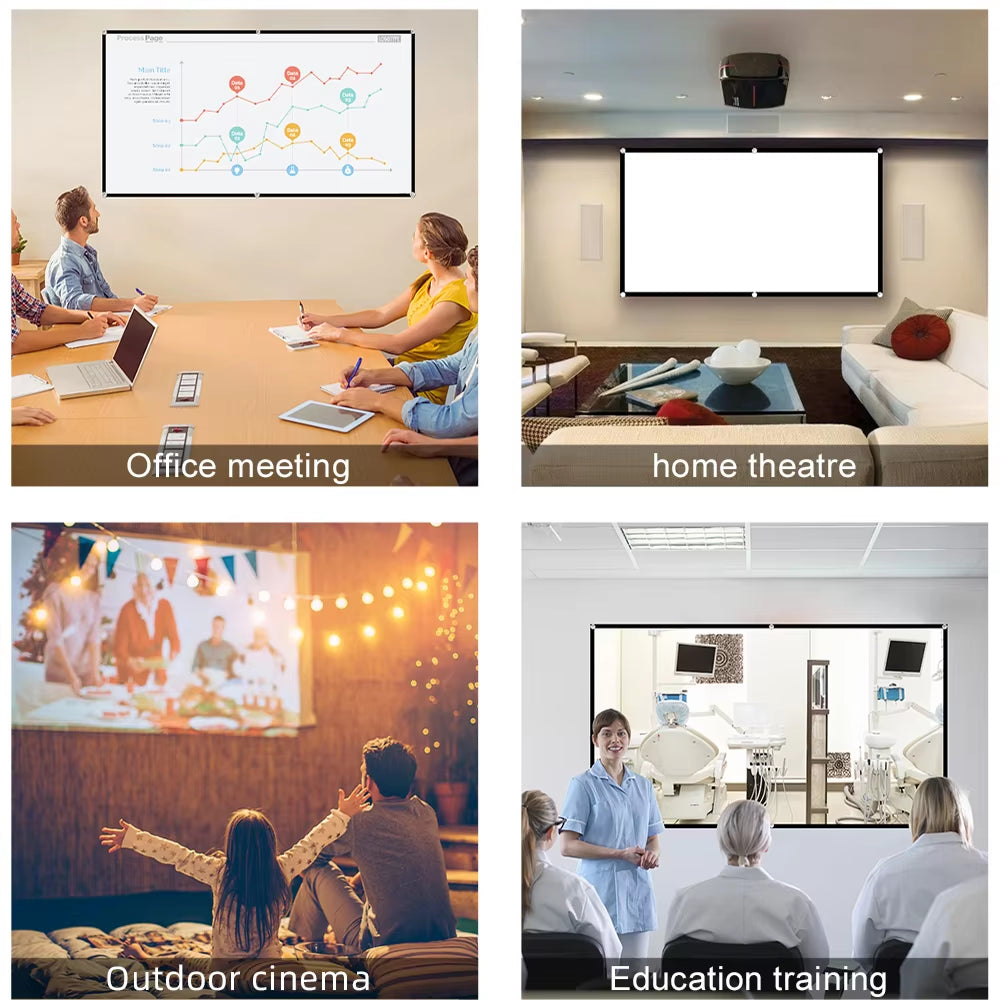 60-200 Inch Portable Foldable Projector Screen High Density White No Creases Soft Projection Screen 16:9 Indoor Outdoor