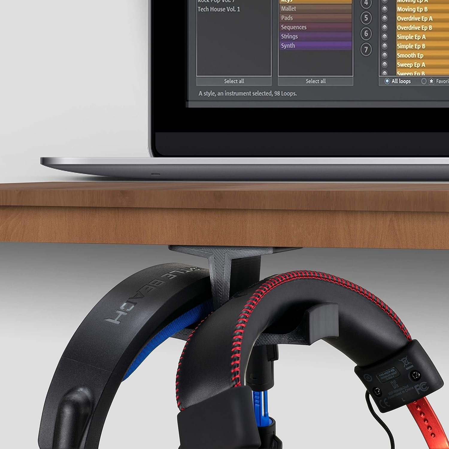 Bigt Dual Headphone Stand (2 Pack), under Desk Hanger for Headphones, Gaming Headsets, Mobiles Accessories, Stick On, No Screws, Black
