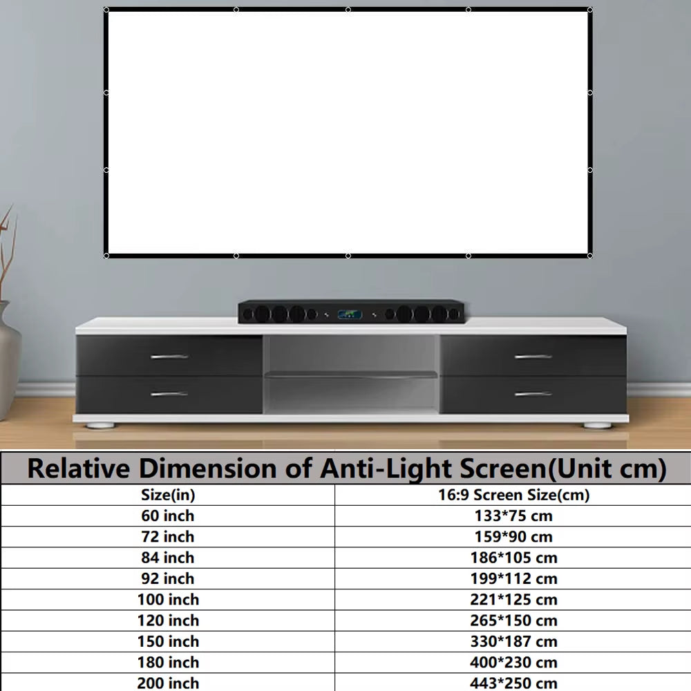 60-200 Inch Portable Foldable Projector Screen High Density White No Creases Soft Projection Screen 16:9 Indoor Outdoor