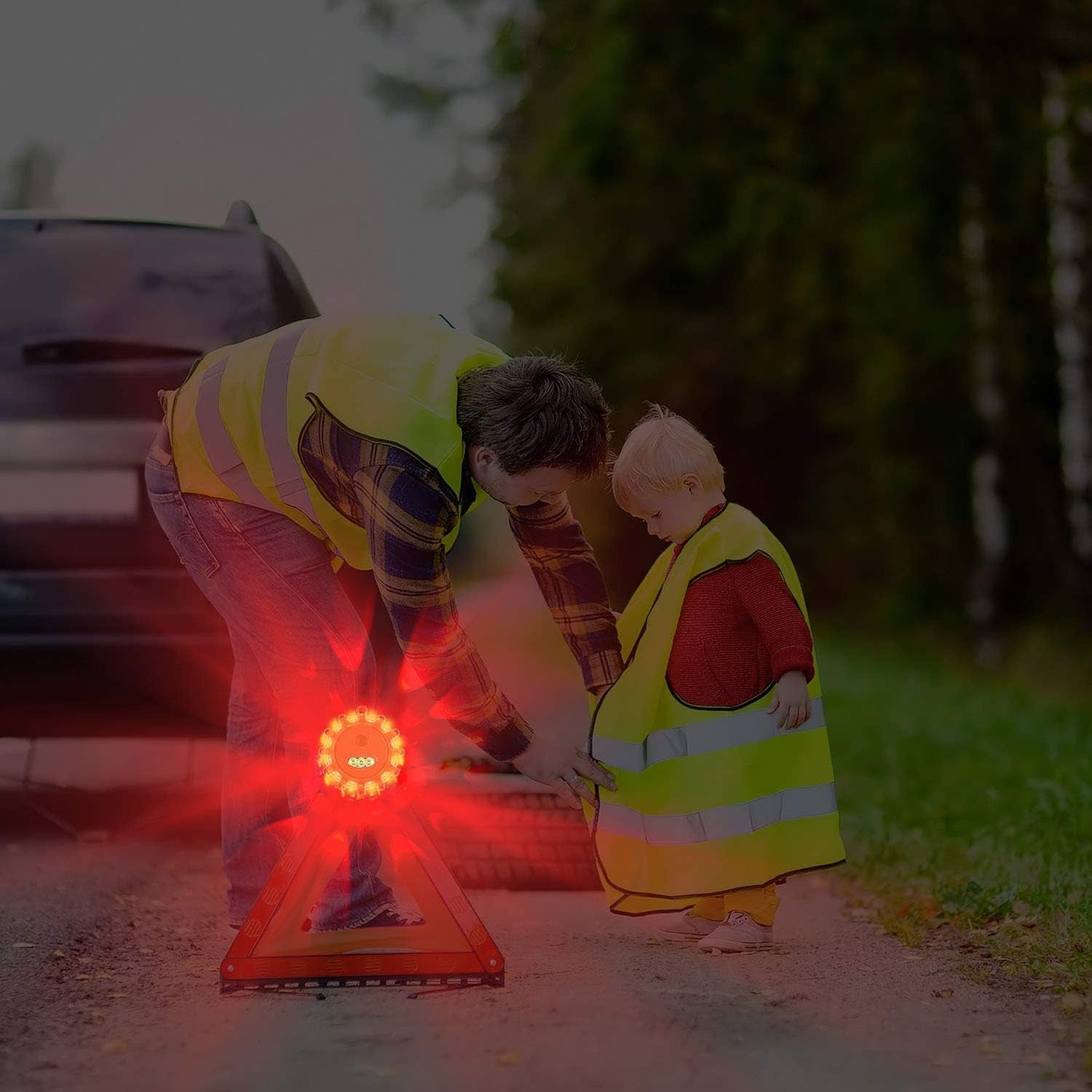 [8 Pack] LED Road Flares Safety Flashing Warning Light Roadside Emergency Disc Beacon Kit for Vehicles Boats with Magnetic Base & Hook, Premium Storage Bag (Batteries Not Included) (8)