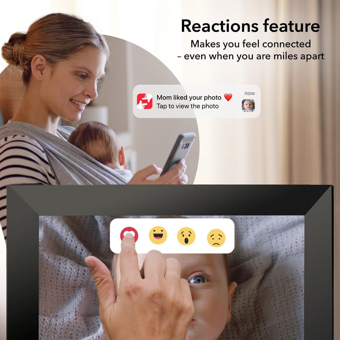 Frameo 10.1 Inch Wifi Digital Picture Frame with 1280 * 800P IPS Touch Screen HD Disply,Video Clips and Slide Show,Auto-Rotate, Wall Mountable,Send Photos Instantly from Anywhere with via Frameo APP