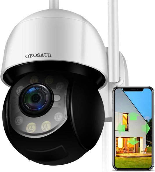 Security Camera Outdoor, Plug-In Wireless Wifi Cameras 1080P Home Bullet Surveillance Camera, 3MP, PTZ, Pan/Tilt, 360° View, Night Vision, Motion Detection, Cloud Storage, IP Work at Mobile APP