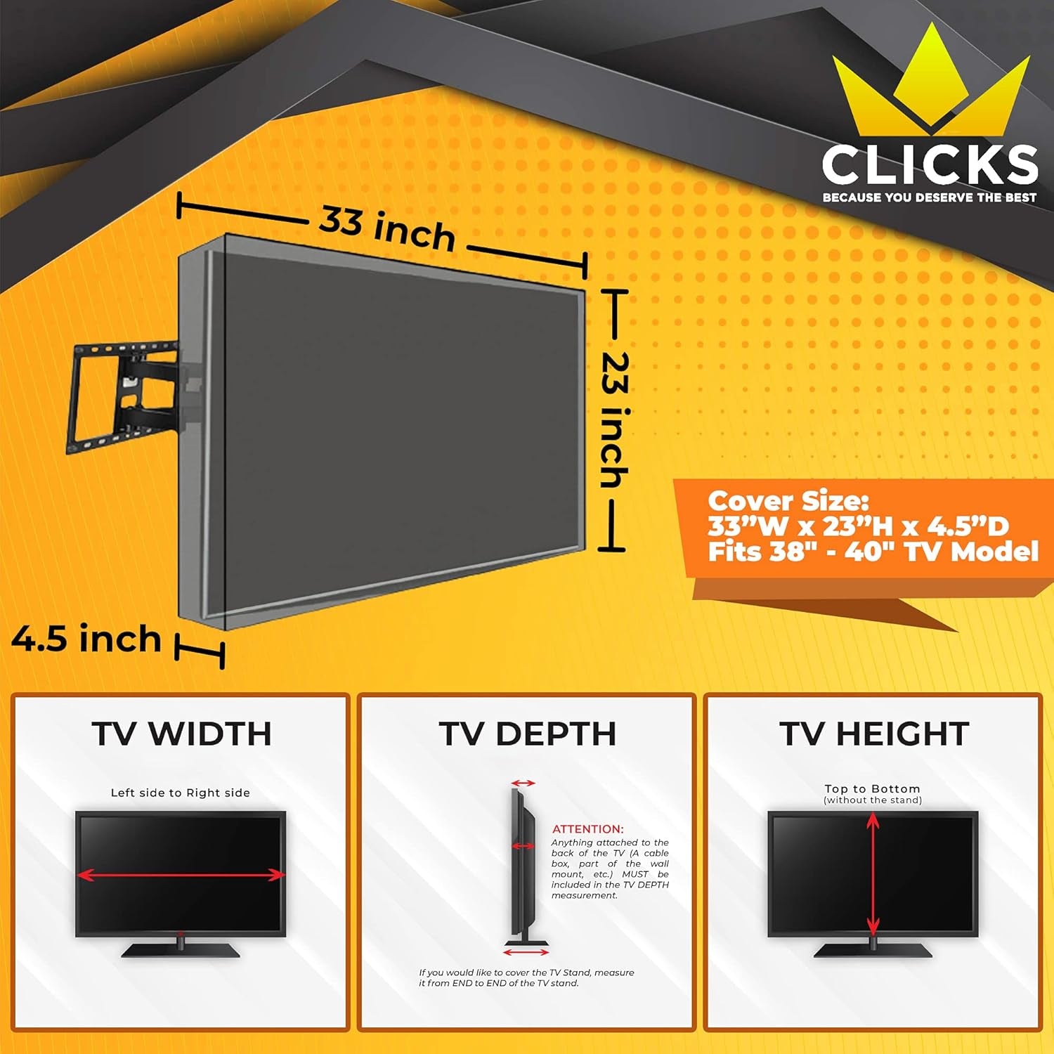Outdoor TV Cover, Waterproof and Dustproof, Black, Size 30" - 32"