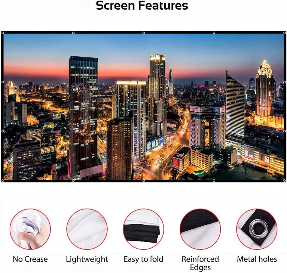 60-200 Inch Portable Foldable Projector Screen High Density White No Creases Soft Projection Screen 16:9 Indoor Outdoor