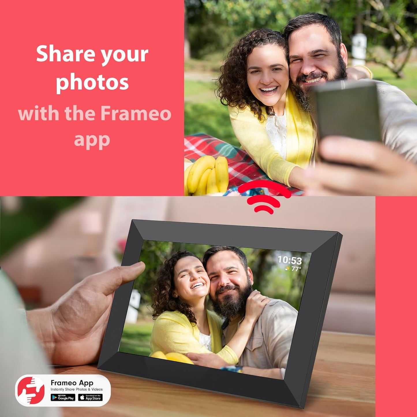 Frameo 10.1 Inch Wifi Digital Picture Frame with 1280 * 800P IPS Touch Screen HD Disply,Video Clips and Slide Show,Auto-Rotate, Wall Mountable,Send Photos Instantly from Anywhere with via Frameo APP