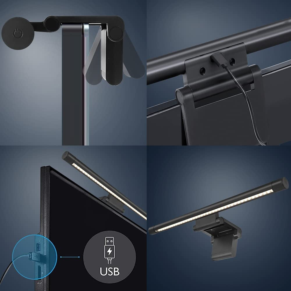Computer Monitor Light Bar Screen Lamp: USB Powered LED Monitor Lamp with Stepless Dimming & Hue Adjustment & Memory Function & No Screen Glare for Desktop Office Home Work (Rotating Button Control)