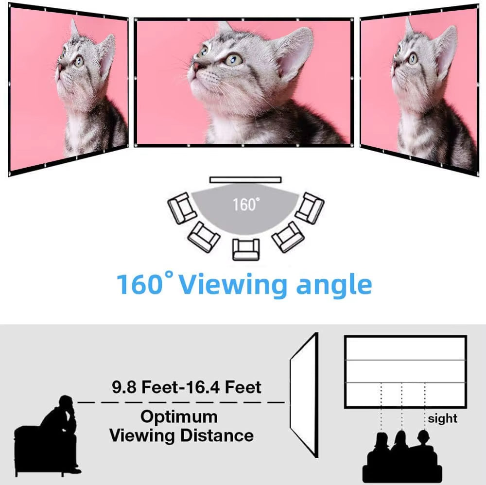 60-200 Inch Portable Foldable Projector Screen High Density White No Creases Soft Projection Screen 16:9 Indoor Outdoor
