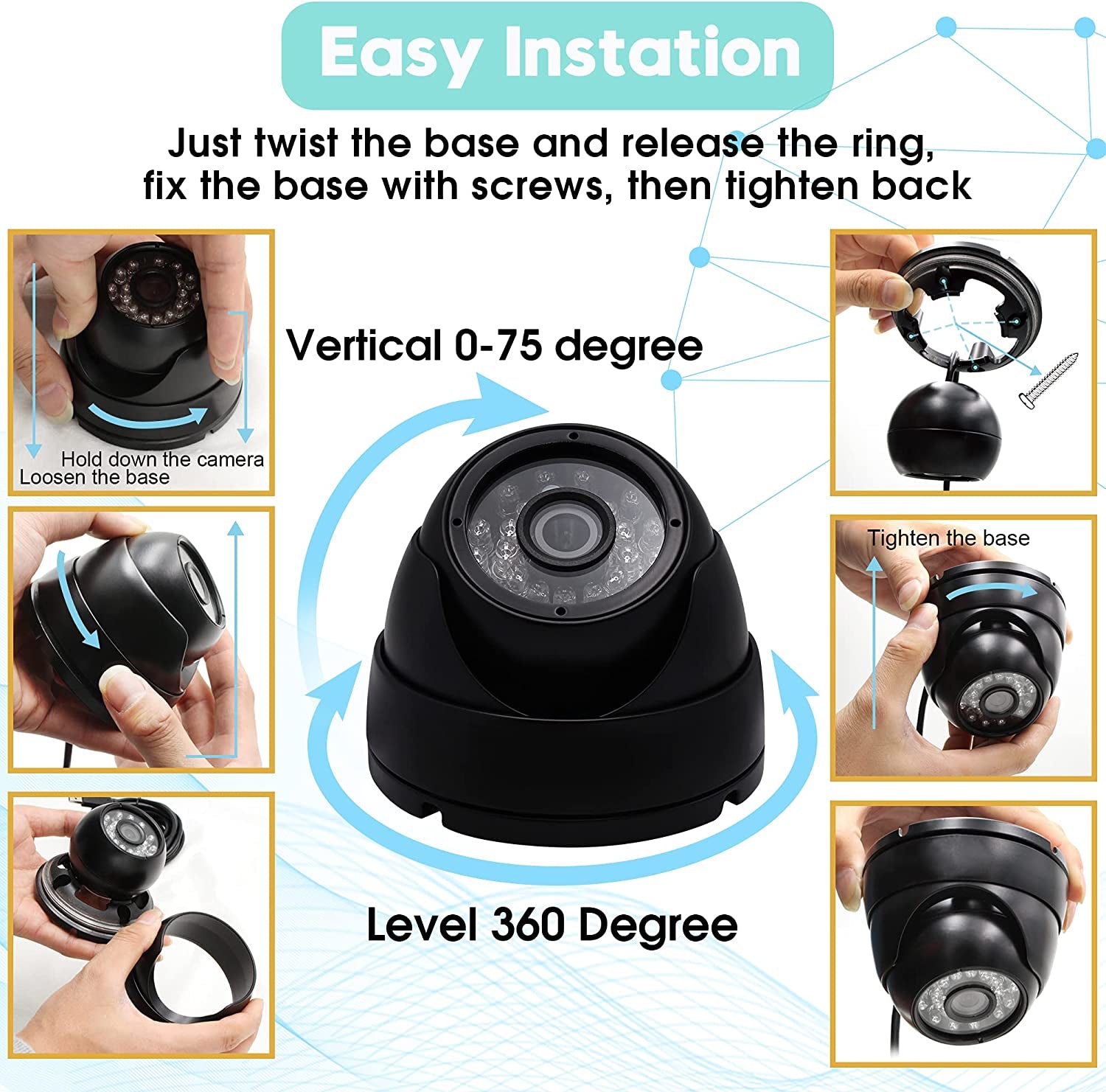 CCTV USB Dome Camera 720P Security Cameras Indoor Dog Cat Dome IP Cam with Night Vision,Waterproof Dome Camera Outdoor Metal Housing, 24 Ir-Leds True Day and Night Monitoring 3.6Mm Lens