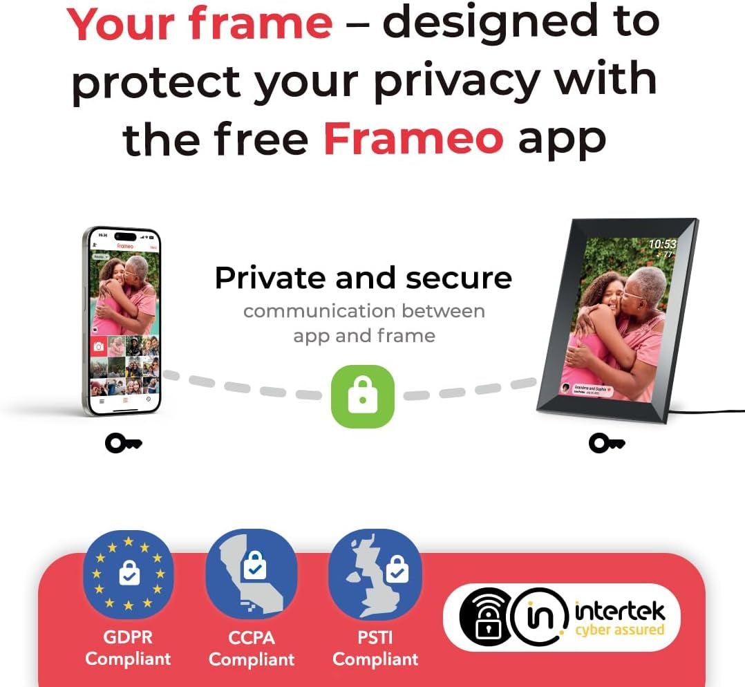 Frameo 10.1 Inch Wifi Digital Picture Frame with 1280 * 800P IPS Touch Screen HD Disply,Video Clips and Slide Show,Auto-Rotate, Wall Mountable,Send Photos Instantly from Anywhere with via Frameo APP