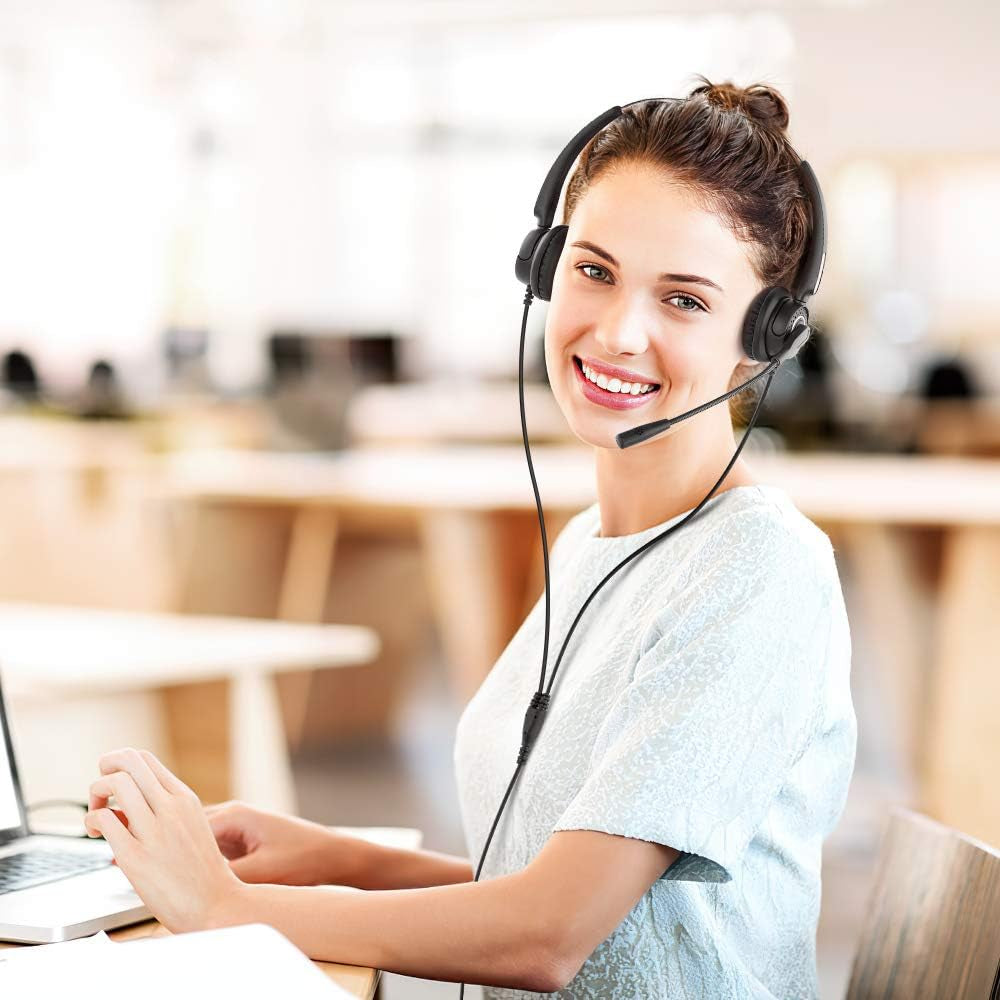 USB Headset with Microphone, Computer Headsets with Microphone for Laptop/Pc, Wired Phone Headset for Call Center/Online Course/Office