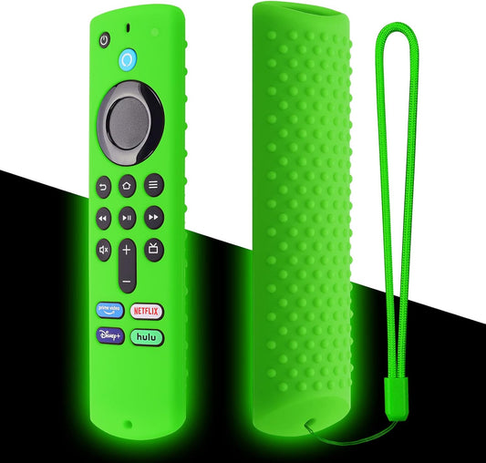 Glow Green Remote Cover Replacement for 2021 TV Stick 3Rd Gen., 4K Remote Controller, Silicone Case with Lanyard Compatible with Lenovo Remote X35, X45