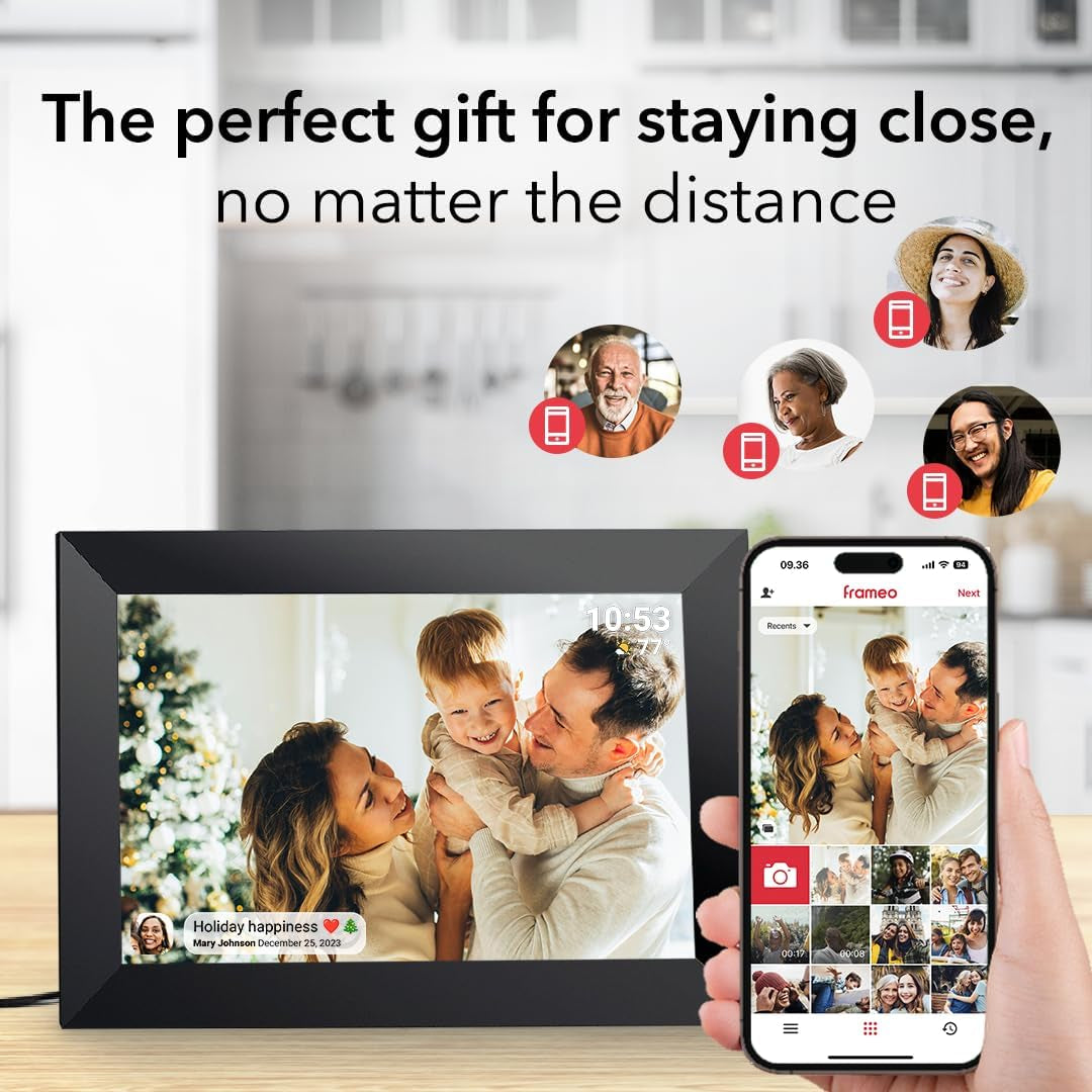 Frameo 10.1 Inch Wifi Digital Picture Frame with 1280 * 800P IPS Touch Screen HD Disply,Video Clips and Slide Show,Auto-Rotate, Wall Mountable,Send Photos Instantly from Anywhere with via Frameo APP