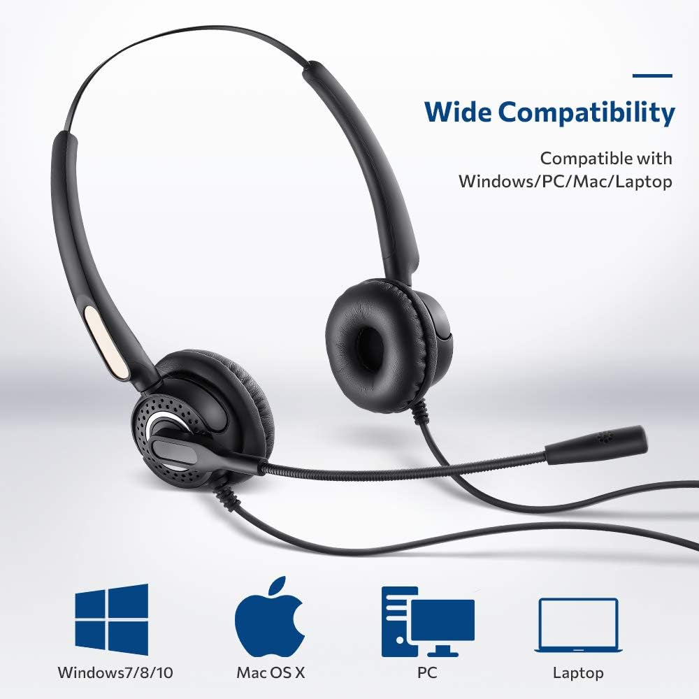 USB Headset with Microphone, Computer Headsets with Microphone for Laptop/Pc, Wired Phone Headset for Call Center/Online Course/Office