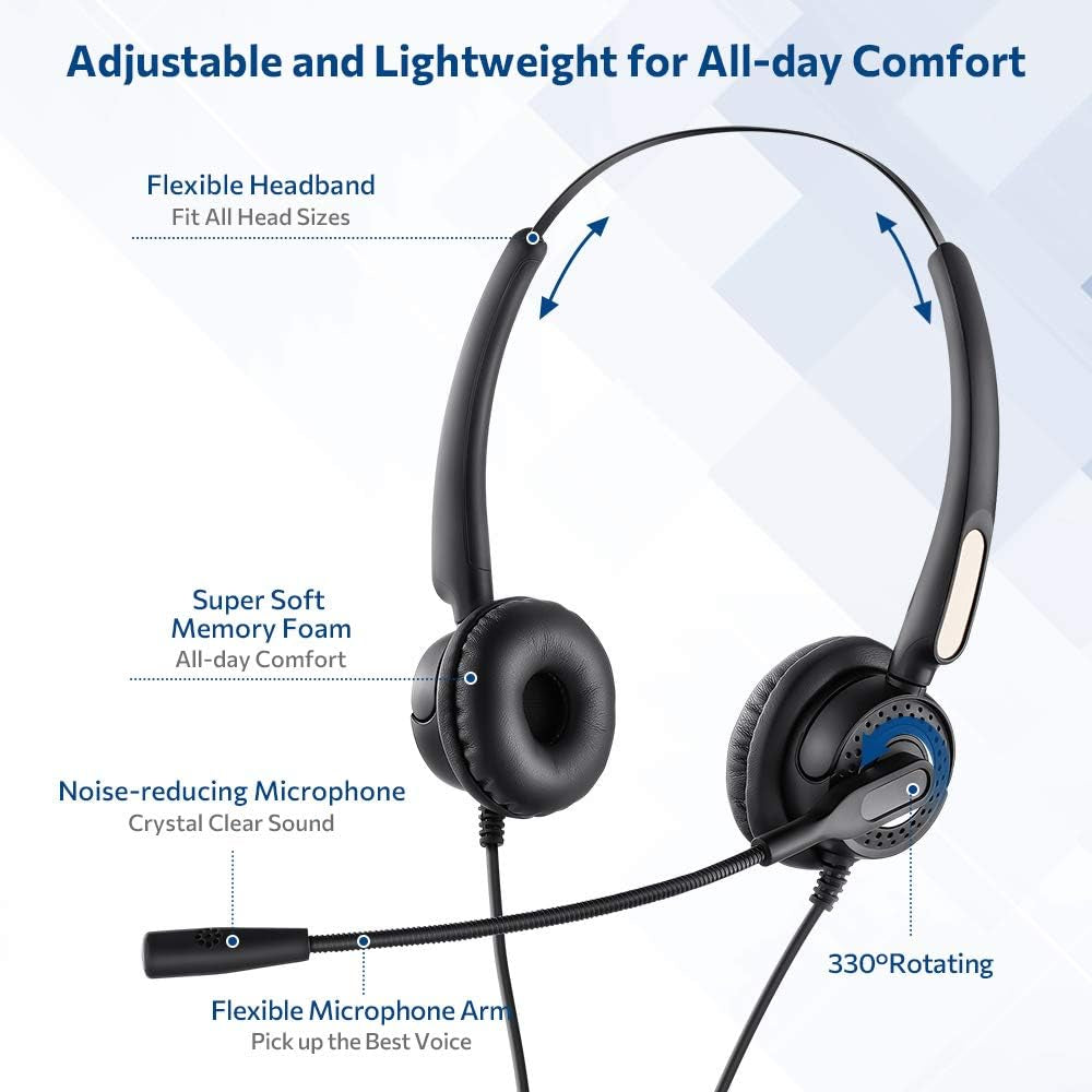 USB Headset with Microphone, Computer Headsets with Microphone for Laptop/Pc, Wired Phone Headset for Call Center/Online Course/Office