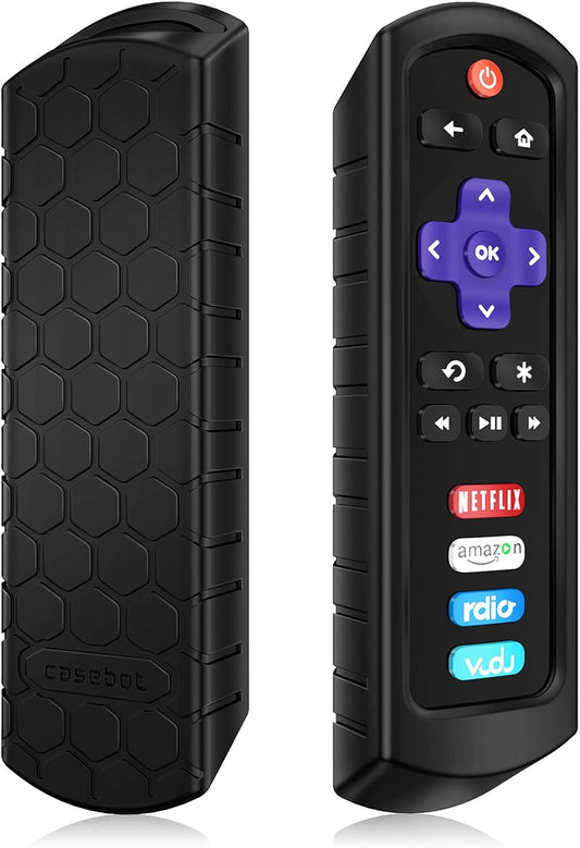 Protective Case for Roku Steaming Stick 3600R, TCL Roku TV RC280 RC282 Remote - Casebot (Honey Comb Series) Light Weight (Anti Slip) Shock Proof Silicone Remote Controller Cover, Black