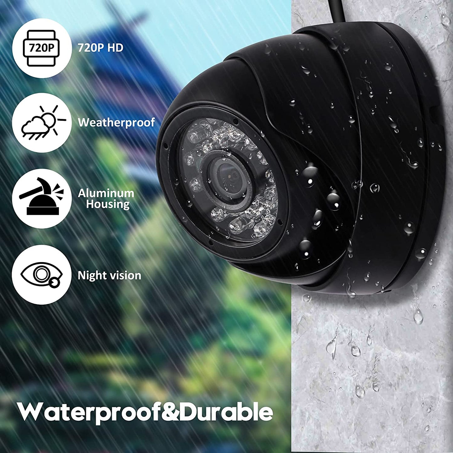 CCTV USB Dome Camera 720P Security Cameras Indoor Dog Cat Dome IP Cam with Night Vision,Waterproof Dome Camera Outdoor Metal Housing, 24 Ir-Leds True Day and Night Monitoring 3.6Mm Lens