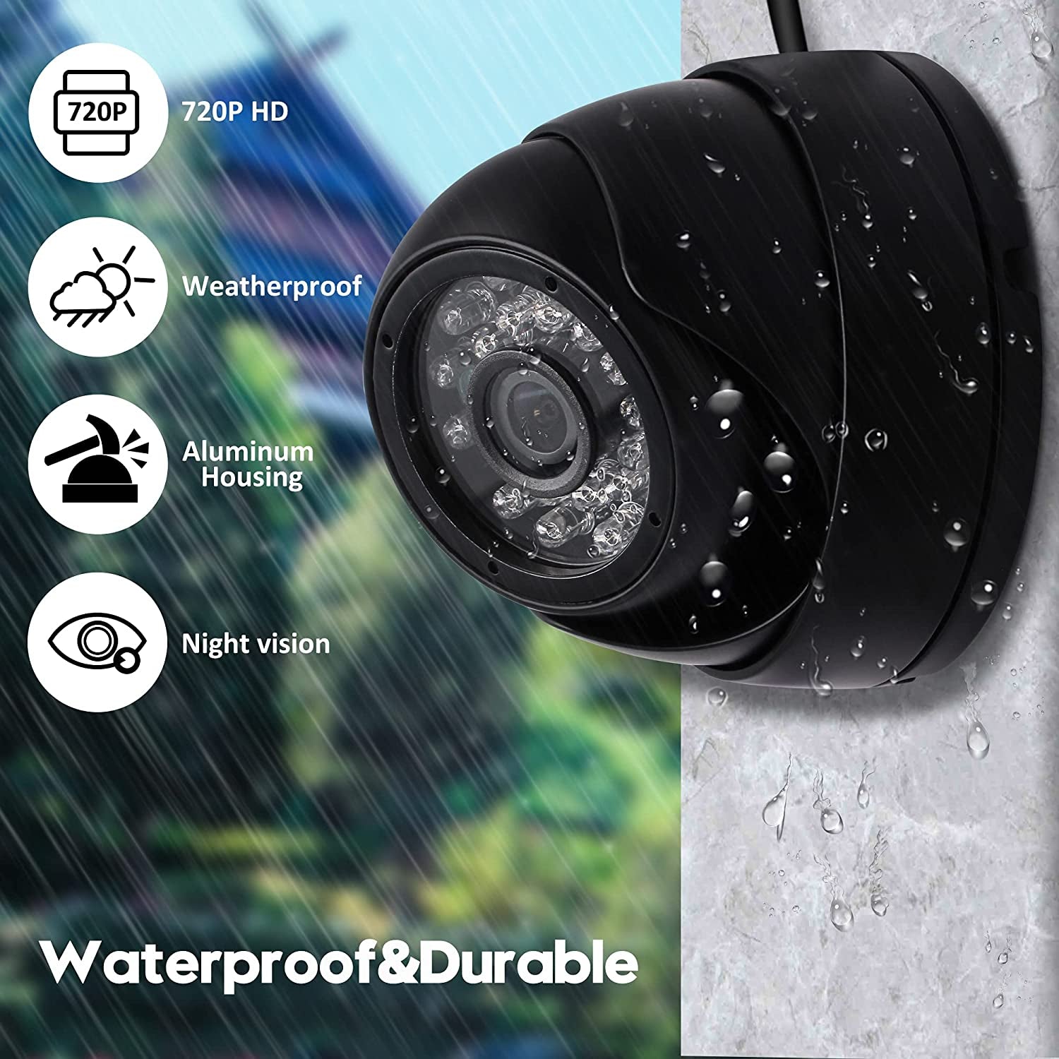 CCTV USB Dome Camera 720P Security Cameras Indoor Dog Cat Dome IP Cam with Night Vision,Waterproof Dome Camera Outdoor Metal Housing, 24 Ir-Leds True Day and Night Monitoring 3.6Mm Lens