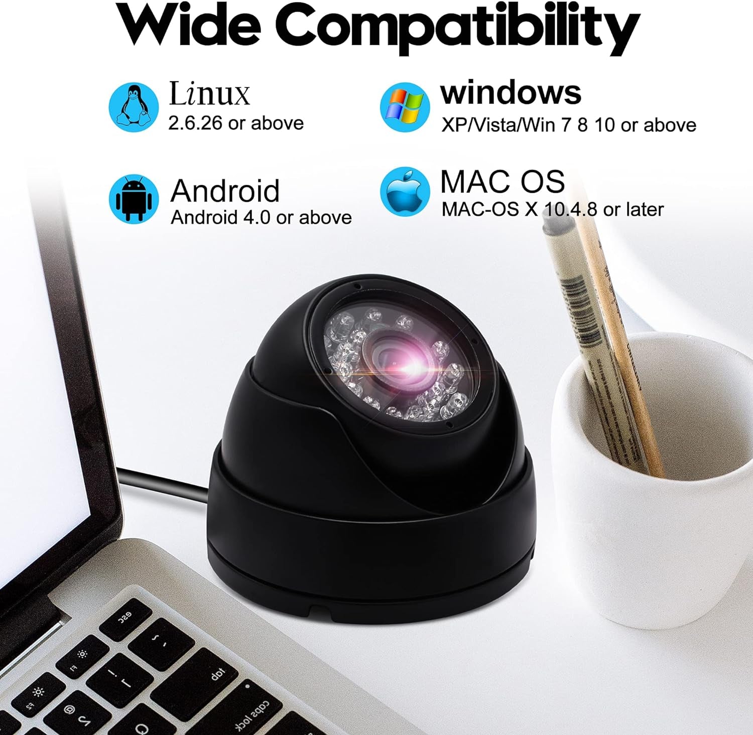 CCTV USB Dome Camera 720P Security Cameras Indoor Dog Cat Dome IP Cam with Night Vision,Waterproof Dome Camera Outdoor Metal Housing, 24 Ir-Leds True Day and Night Monitoring 3.6Mm Lens