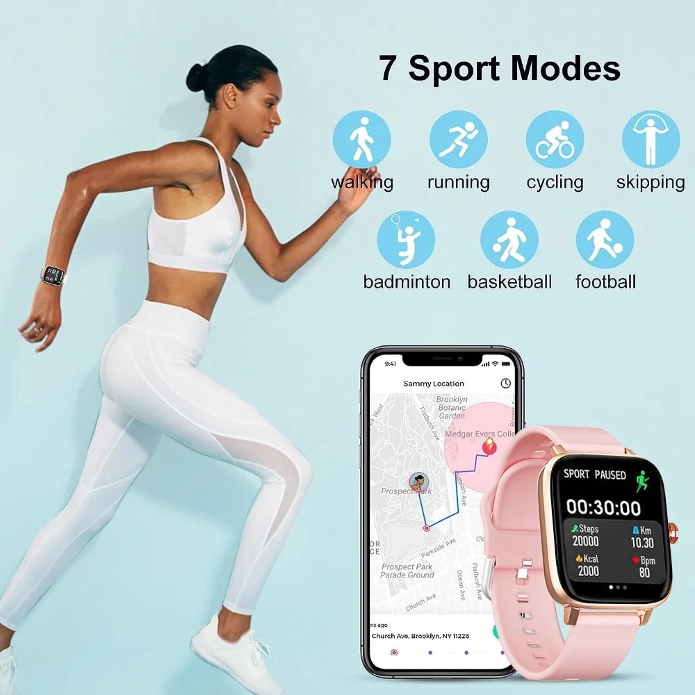 Smartwatch for Women, 1.69“ Smartwatch for Android/Iphone, Make/Receive Calls/Message Alerts/Ip67 Waterproof Outdoor Fitness Tracker Smartwatch (Gold/Pink)