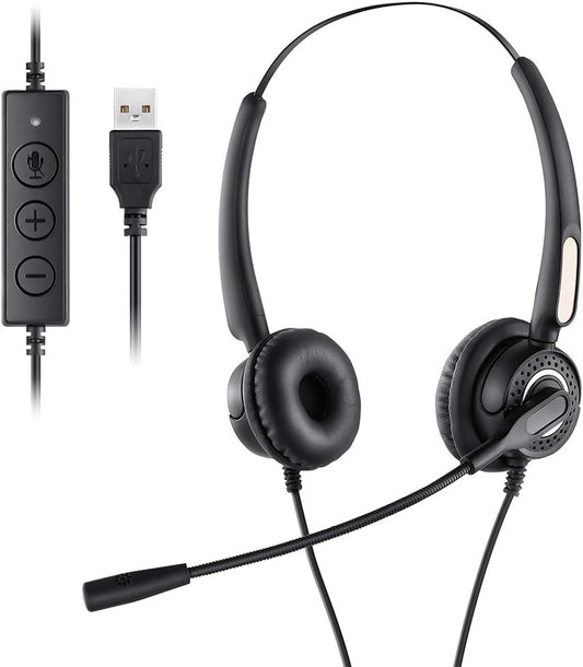 USB Headset with Microphone, Computer Headsets with Microphone for Laptop/Pc, Wired Phone Headset for Call Center/Online Course/Office