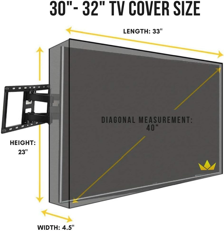 Outdoor TV Cover, Waterproof and Dustproof, Black, Size 30" - 32"