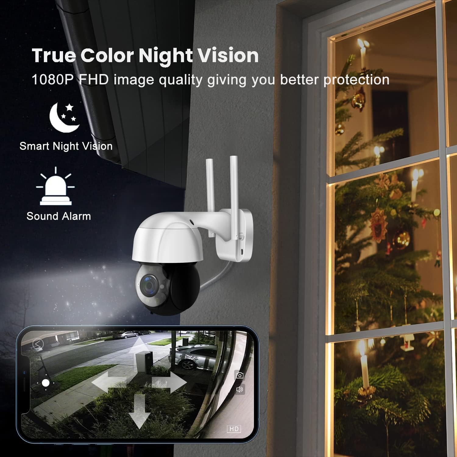 Security Camera Outdoor, Plug-In Wireless Wifi Cameras 1080P Home Bullet Surveillance Camera, 3MP, PTZ, Pan/Tilt, 360° View, Night Vision, Motion Detection, Cloud Storage, IP Work at Mobile APP