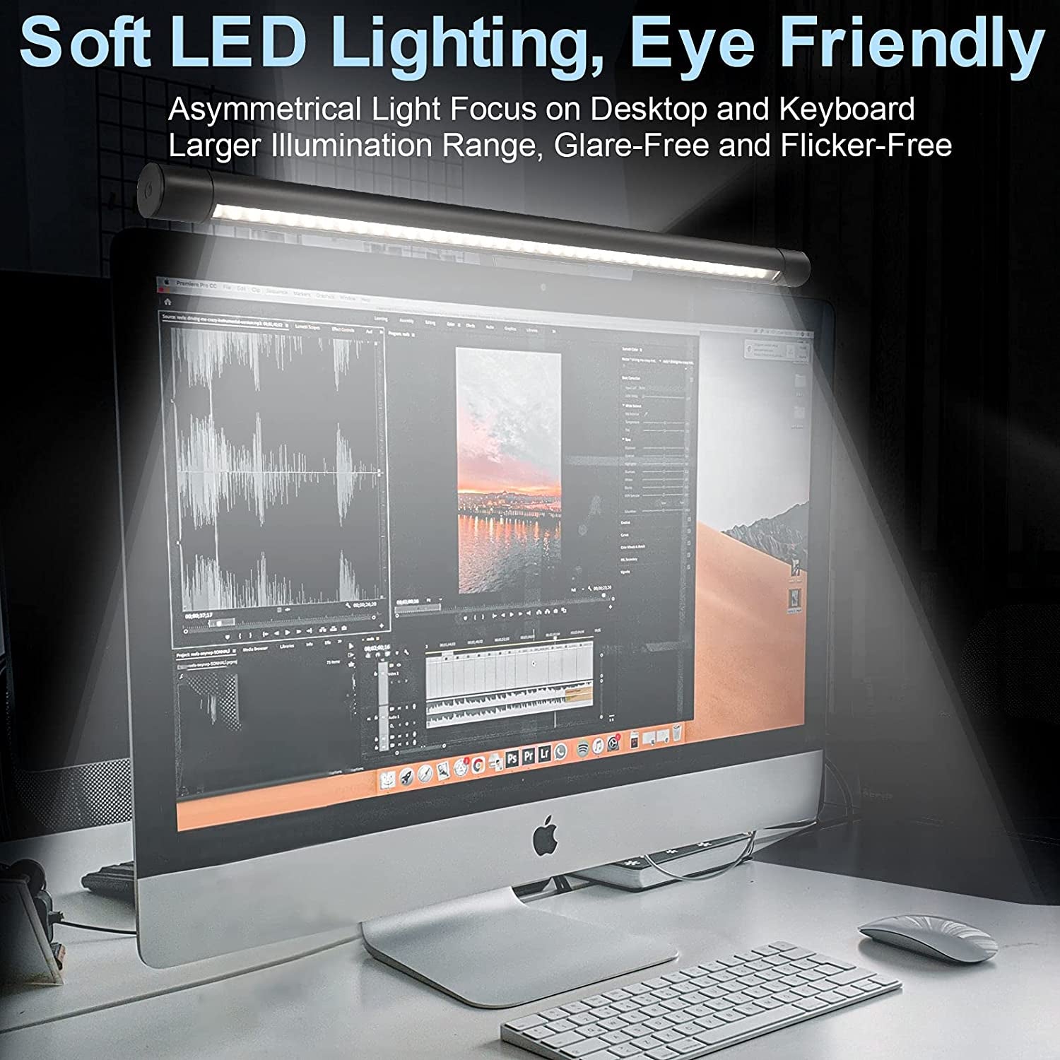 Computer Monitor Light Bar Screen Lamp: USB Powered LED Monitor Lamp with Stepless Dimming & Hue Adjustment & Memory Function & No Screen Glare for Desktop Office Home Work (Rotating Button Control)